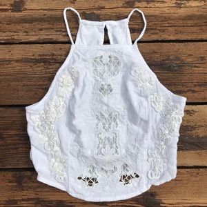 Cropped White Embroidered Tank